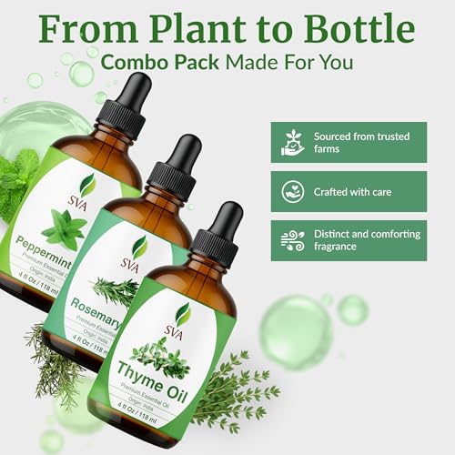 Aceites esenciales tomillo, menta y romero 4 oz set miniatura 4