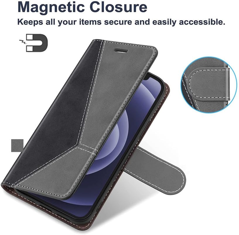 Image of ClickCase Trend Series for Motorola Moto G05 Leather Wallet Flip Case Magnetic Closure Flip Cover for Motorola Moto G05 (Grey Black)
