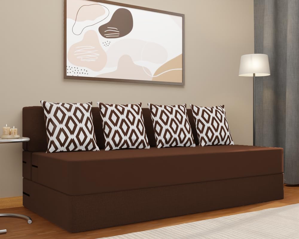 Adorn India Easy 4 Seater Sofa Cum Bed (Rhombus Pattern) Size 6' X 6' Ft (Brown Color) Perfect for Home & Office for Guests (1 Year Warranty)