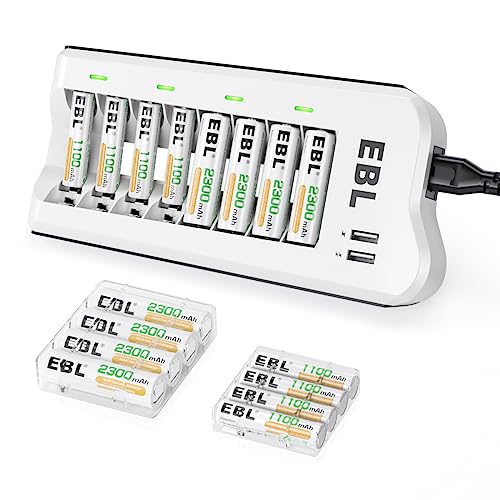 Ebl Aa 2300Mah (8 Pack) And Aaa 1100Mah (8 Pack) Ni-Mh Rechargeable Batteries And 808U Aa Aaa Rechargeable Battery Charger With 2 Usb Charging Ports #TOP9