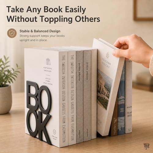 Image of 2 Heavy Duty Metal Bookends for Books | File, CD, Book Holder, & Durable Book Stand for Home, Office, School & Study Table Heavy Duty bookends (Set of 2) (Books)