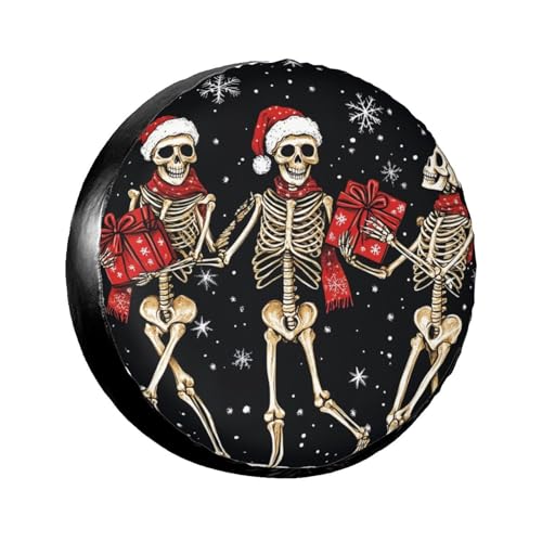 Image of Winter Christmas Skeleton Snowflakes Spare Tire Cover,Cute Funny Skull Wheel Protectors Weatherproof Universal Fit for Trailer RV SUV Truck Camper Trailer Travel Outdoor,15 inch
