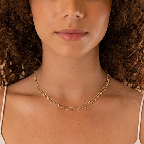 Pavoi Womens 14K Gold Plated Yellow Gold Curb Paperclip Box Sphere Bead Snake And Figaro Chain Adjustable Necklace thumb #1