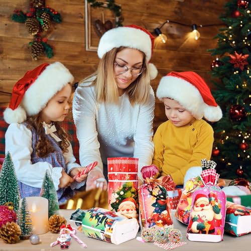 AhfuLife 48 Stück Weihnachten Kordelzug Süßigkeiten Tüten, Kleine Weihnachten Kordelzug Geschenkbeutel Weihnachtstüte für Kinder Weihnachts Festlich Kekse Gebäck Kleine Geschenke Adventskalender