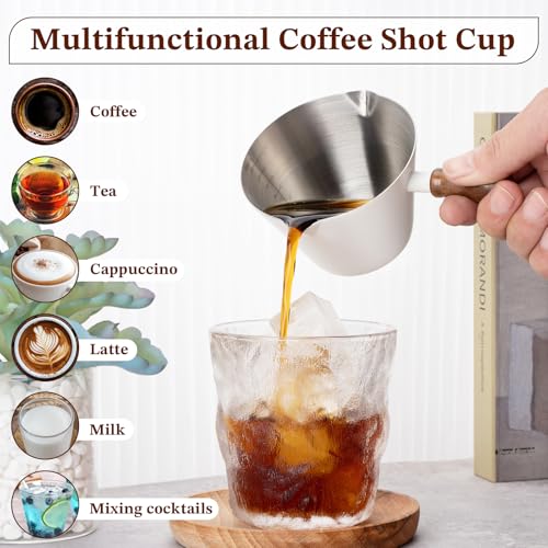 Image of Amrules 6.8oz Espresso Measuring Cup with Wood Handle & Double Spout, White