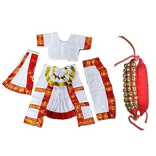 Image of BHARATANATYAMWORLD Girl's Readymade Bharatnatyam+3 line Ghungroo Classical Dance Costume for Girls Fancy Dress Competitions /Annual Functions /School Events