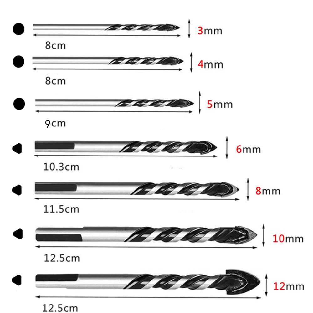 3-12mm trójkątne wiertła ze stopu metali ze stali wolframowej do porcelanowa płytka ceramiczna, beton, cegła, szkło, plastik i drewno, 10p 4mm