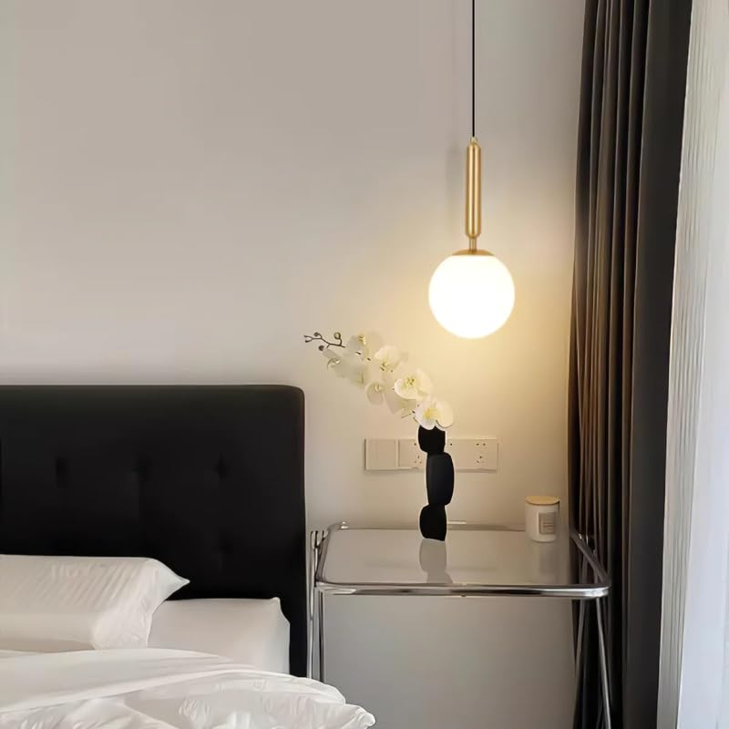 Image of Chandni Decor Pendant Light with Globe Glass Shade, White and Gold Single Pendant Lighting for Dining Room, Living Room, Bedroom (Bulb not Included)