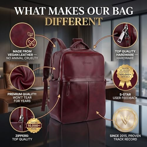 Image of VISMIINTREND Leather Laptop Backpack Bag for Men & Women | Casual, Office, College, Travel, Airport, Weekender Bag | Fits upto 15.6 Inch Laptop, Macbook | Durable | Birthday, Rakhi Gifts