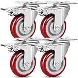 4er Set Schwerlastrollen mit Bremse, Transportrollen 75mm, Rollen Schwerlast Tragkraft 500kg, Industrierollen aus Vollgummi und Lautlose, Lenkrollen für innen und außen