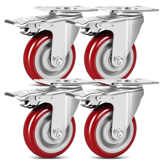 4er Set Schwerlastrollen mit Bremse, Transportrollen 75mm, Rollen Schwerlast Tragkraft 500kg, Industrierollen aus Vollgummi und Lautlose, Lenkrollen für innen und außen