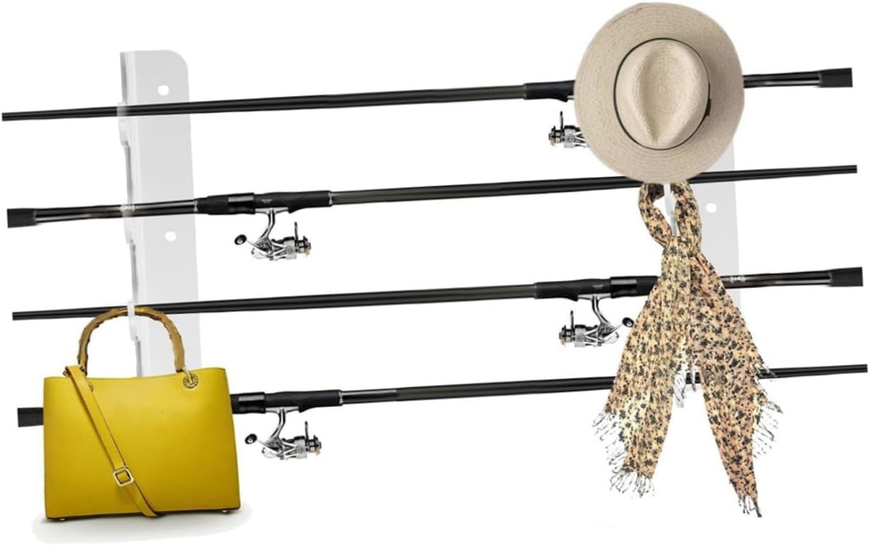 Fishing Pole Wall Rack Acrylic Rod Holder 2 Poles Storage Ideal Present for Anglers
