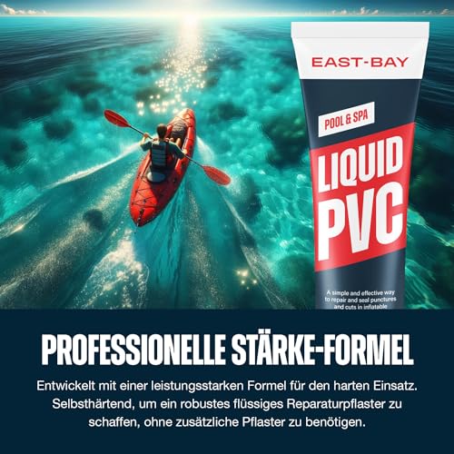 East Bay Flüssiges Hochleistungs-Vinyl-Reparaturpflaster mit verstärkender Netzkordel | Vinyl-Reparaturklebstoff Dichtungsmasse - Für Schlauchboote, Kajaks, Luftmatratzen, Zelte, Schwimmbäder (30ml)