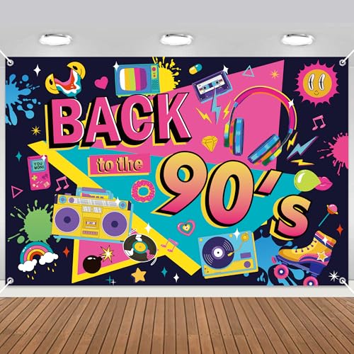 Xietaea 90er Jahre Deko Banner - 90er Thema Party Dekorationen Hintergrund 180 x 120cm Zurück in die 90er Retro Partybanner Foto Requisiten Disco Rock Partybedarf