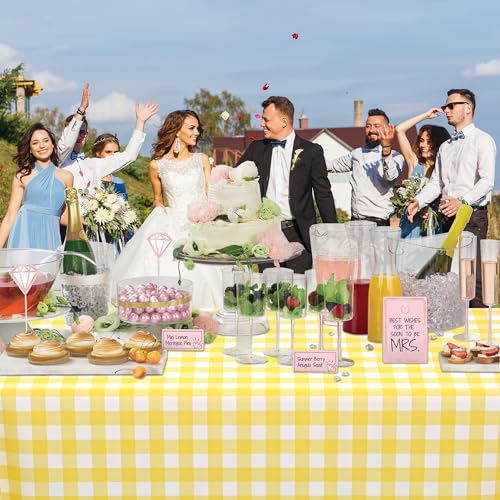Image of WNINK 2 Pack Light Yellow Gingham Rectangular Plastic Tablecloths, Yellow and White Checkered Disposable Table Covers 54 inch x 108 inch for Birthday, Wedding, Bridal Shower, Outdoor Picnic Camping Parties