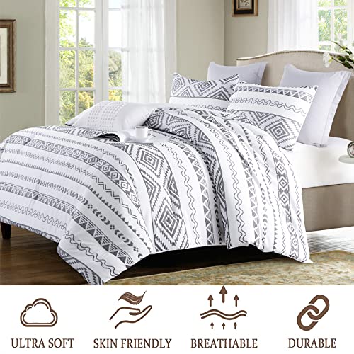 Stuaa Boho Queen Size Comforter Set- Jacquard Comforter Queen Size, Geometric Modern Farmhouse Bedding Set, 3 Pieces Lightweight Comfy Yarn-Dyed Bedding #TOP1