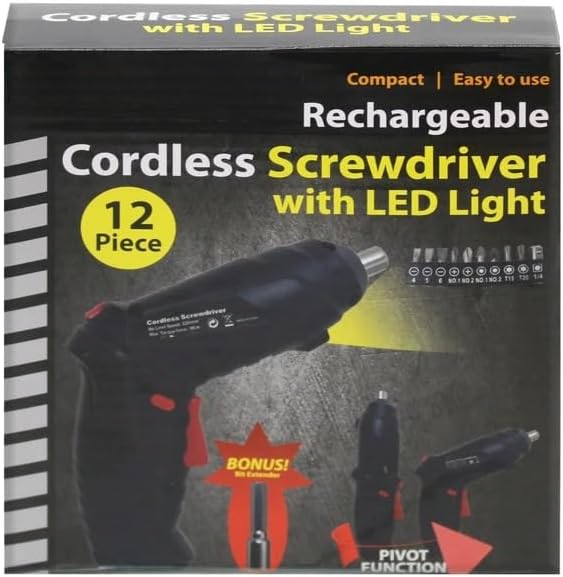 TUOYE Cordless Electric Screwdriver, 220 RPM No-Load Speed, 10-Piece Bit Set Included, Black