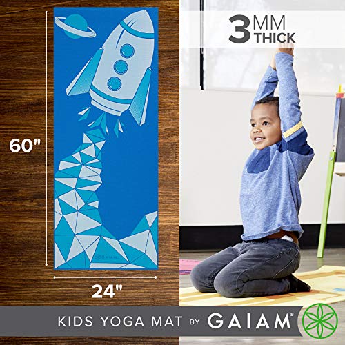 Gaiam Kids Yoga Mat Exercise Mat, Yoga For Kids With Fun Prints - Playtime For Babies, Active & Calm Toddlers And Young Children, Blue Rocket, 3Mm #TOP2