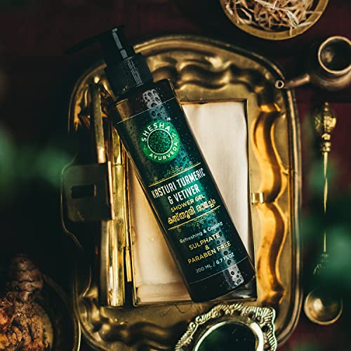 Image of SHESHA NATURALS Ayurveda Kasturi Turmeric & Vetiver Shower Gel (Sulphate and Paraben Free) 200 ML.