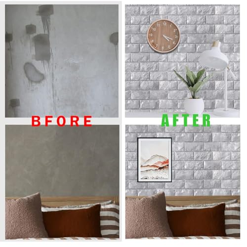 Paneles de pared 3D de ladrillo plateado autoadhesivos e impermeables 7