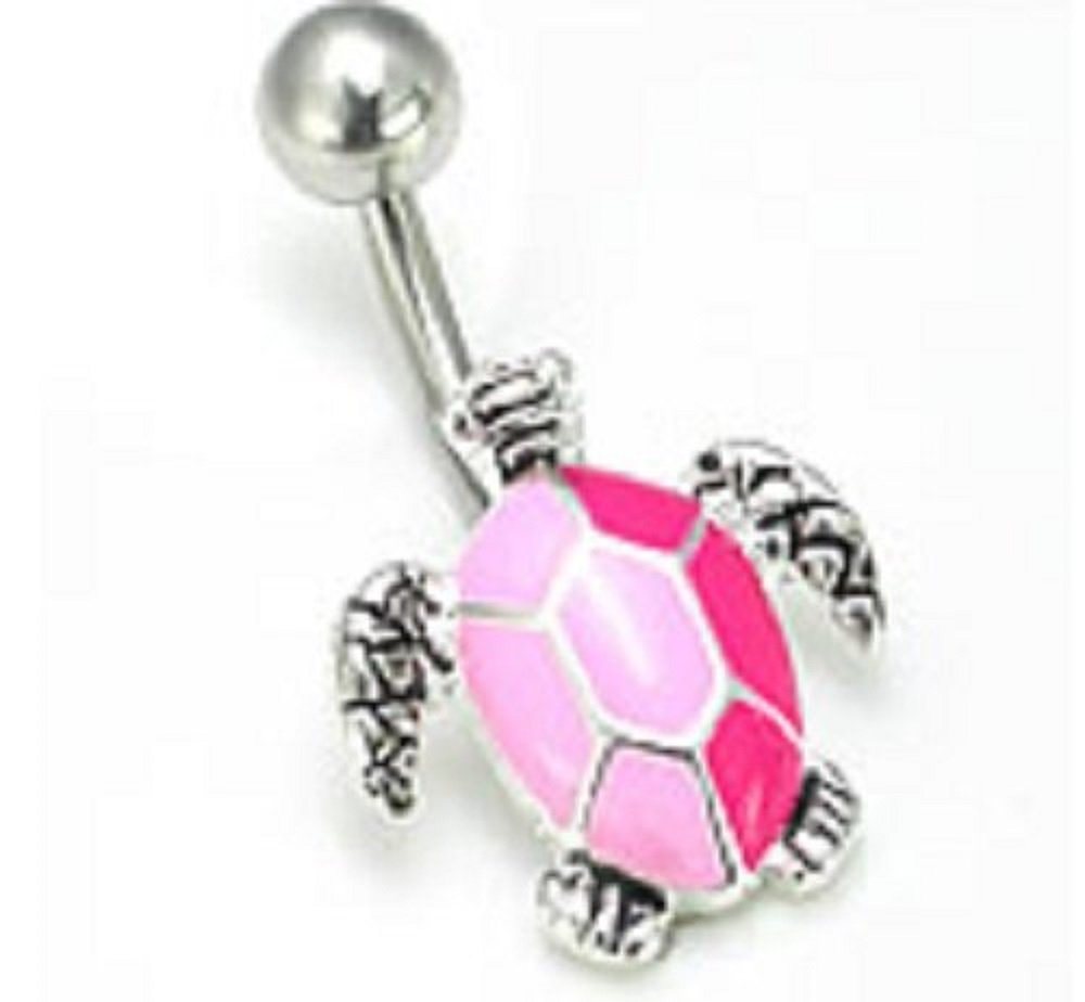 Belly Button Ring Navel 14G 7/16" Cute Rainbow Pink Turtle Belly Ring