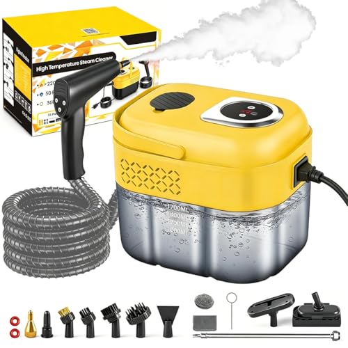 Steam Cleaner Handheld with 16-Piece Accessories 6-Speed Adjustable Handle 10s Heat-Up 1.7L Tank 2500W High-Pressure Steam Cleaner Chemical-Free Cleaning for Floor Bathroom Window Cleaning