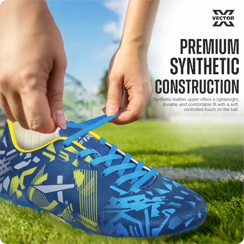 Image of Vector X Fire Soccer Football Shoes Studs with Synthetic Leather Fully Embossed Upper Sports Footwear|Comfortable Lightweight|TPU Sole Double Colour Premoulded Heel Shoe for Adult, Men & Boys