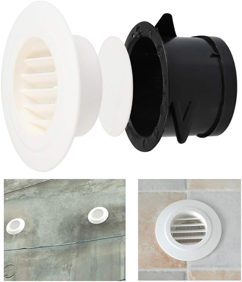 FOCCTS 3'' Air Vent Louver, Round Air Vent ABS Louver Grille Cover White Soffit Vent with Built-in Fly Screen Mesh for Bathroom Office Kitchen Ventilation, 2Pack