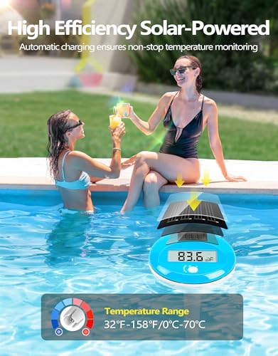 LuxBlue Floating Pool Thermometer Solar Powered | Large LCD Display- Easy to Read | IP68 Waterproof Digital Pool Thermometer with String | Ultra-Precise Pools Water Temperature Gauge for Hot Tub, Spa
