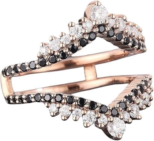 Finecreation_usa-2.20Ct Round Cut Lab Created Black and White Diamond Prong Set Woman's Warp Enhancer Wedding Band Ring 14K Rose Gold Finish
