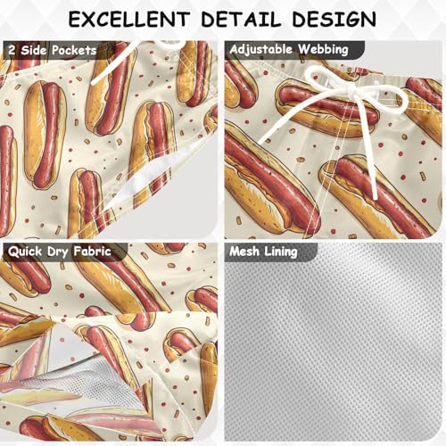 Pigsaly Boys Swim Trunks Hot Dog Food Polka Dots Boys Board Shorts Swimsuit Swimwear Summer Bathing Suit XS3