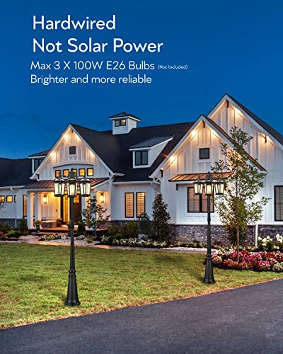 Vianis Outdoor Lamp Post Lights With Dusk To Dawn Sensor, Triple Head Street Pole Light Fixtures Waterproof, Outside Electric Lantern Backyard Lighting, Christmas Lamp Post For Garden Patio Driveway #TOP3