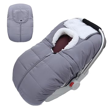 Winter Baby Car Seat Cover - Warm Infant Carseat Bunting Bag Blanket for Newborn Baby Boys Girls - Cold Weather Windproof Carrier Canopy for Travel -Universal Carseat Covers Canopies with Zips Grey
