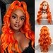 Produktbild Orange synthetische Lace Front Perücke lange lockige hitzebeständige Perücken für Frauen Cosplay Daily Wear 24 Zoll