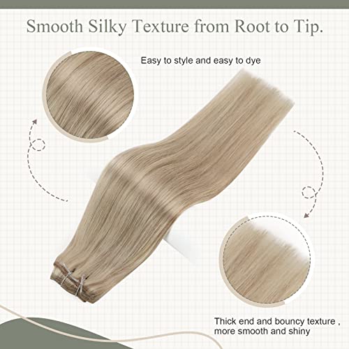 Fshine Hair Weft Extensions,14 Inch 100 g,Remy Human Hair Extensions,Color 18P613 Highlight Blonde,Straight Silky Soft Texture,Lightweight Comfortable Fit,Gentle to Hair,for Women - Image 4