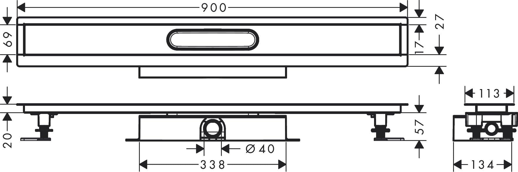 hansgrohe uBox universal - kompletny zestaw do odpływów liniowych 900, niski
