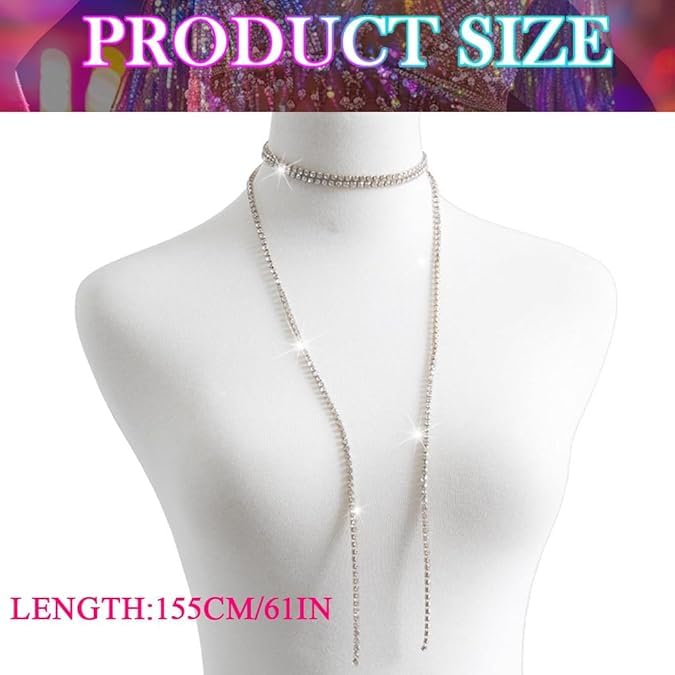 Jovono Fashion Silber Lange Halskette mit Strass Schmuck Kette für Damen und Mädchen