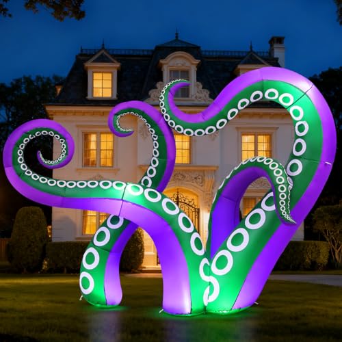 GOOSH 7.2 FT Long Inflatables Octopus Holiday Outdoor Decorations Blow Up Yard with Built-in LEDs for Vacation Garden Lawn Indoor Party Decor