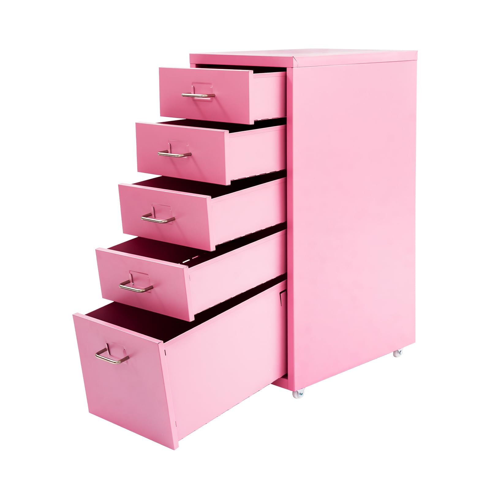 OUKANING Armadio mobile con 5 cassetti e ruote, in metallo, portata 50 kg, 41 x 28 x 69 cm (larghezza x profondità x altezza) per ufficio e soggiorno (rosa)