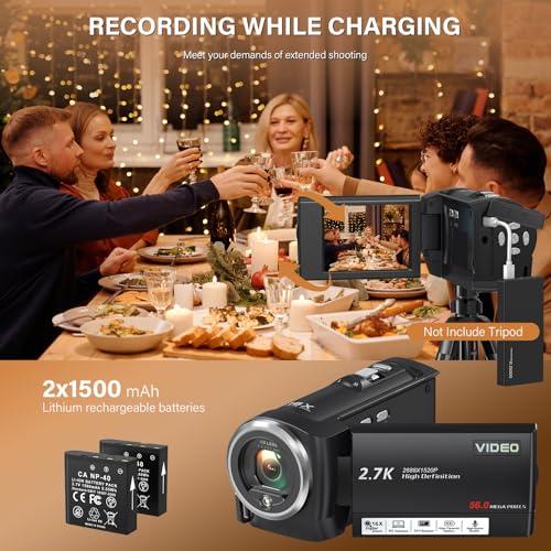 Camcorder Video Camera QHD 2.7K 56MP 16X Digital Zoom Vlogging Camera with LED Fill Light for YouTube, 2.8 Inch 270 Degree Rotation LCD Screen Camcorder with 32GB SD Card and Two Batteries - Image 5