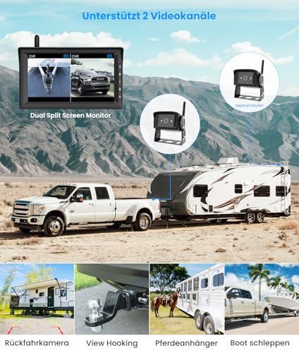 Auto-VOX W10 Kabellos Digital Rückfahrkamera Set mit 7‘’ Split-Screen Monitor,...