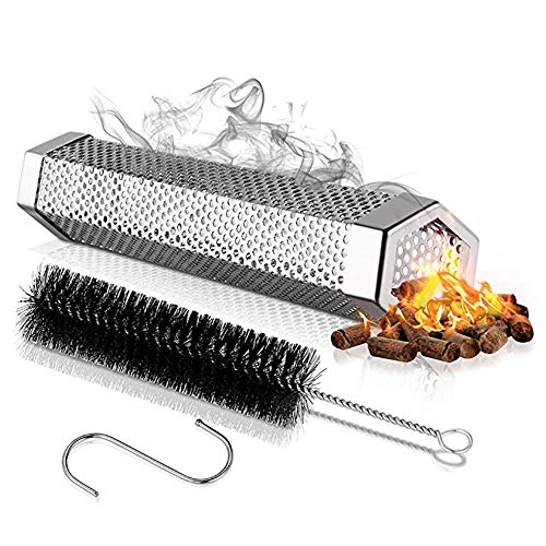 12"Hexagon Edelstahl Pellet Smoker Tube + Pinsel - 5 Stunden Rauch-für alle Elektro-, Gas-, Holzkohlegrills oder Raucher