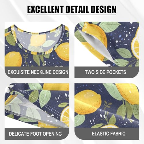 ALAZA Yellow Lemon Blue Background Pajama Set Short Sleeve Sleepwear Soft Lounge Nightwear4