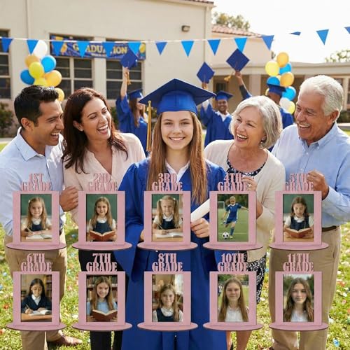 Image of AceOrbit 13 Pcs K-12 Picture Frame 4 x 6 Inch Kindergarten Through 12th Grade Picture Frame Grad School Photo Display for Graduation Party Supplies(Pink)