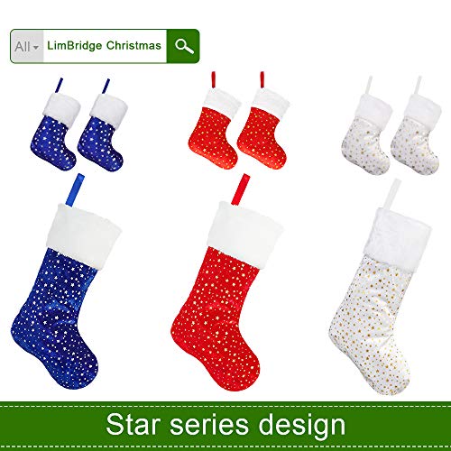 18‘’ 6 Pack Golden Star  Christmas Stockings, Red