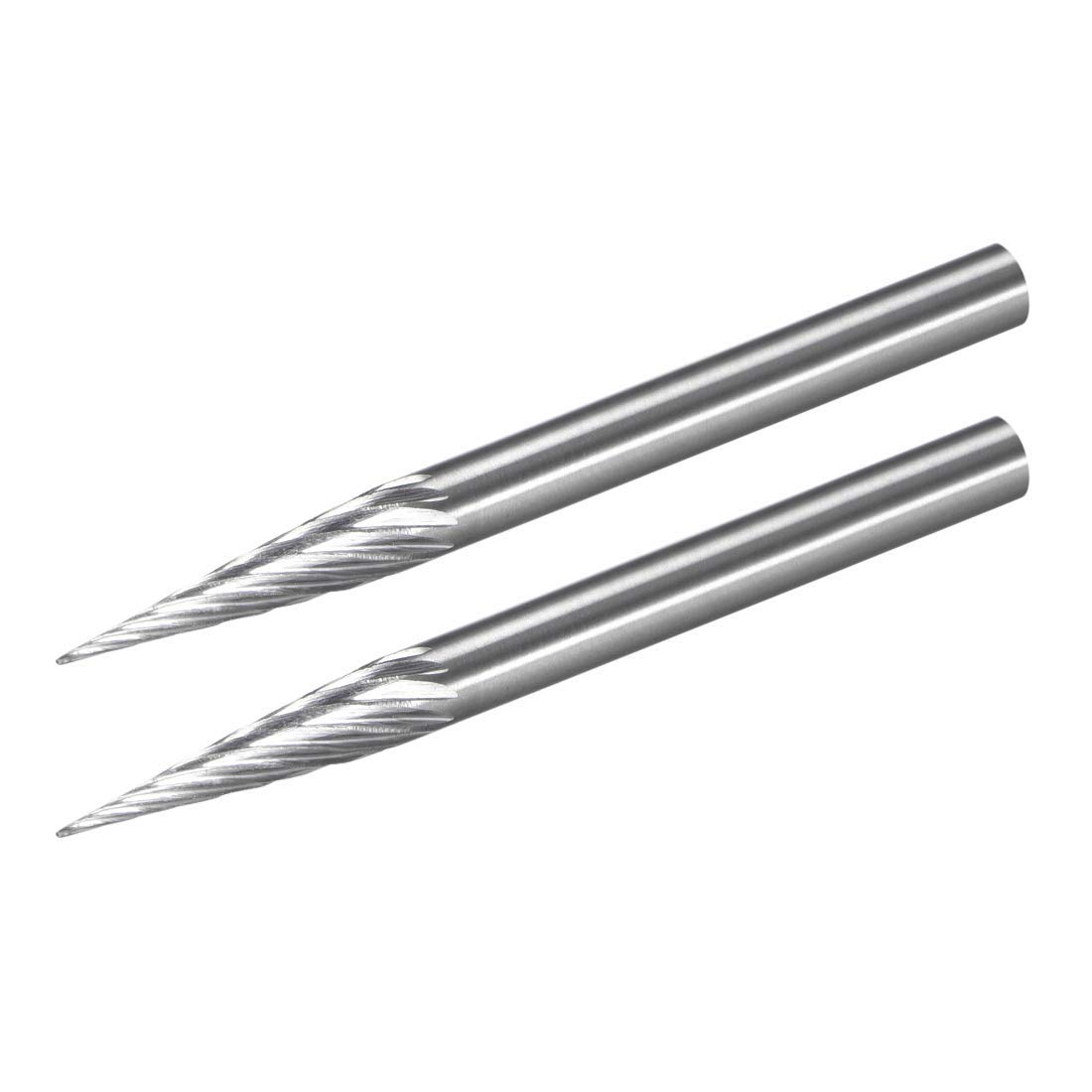 XYWHPGV Tungsten Carbide Rotary Files 1/8" Shank, Single Cut Cone Shape Rotary Burrs Tool 3mm Dia, for Die Grinder Drill Bit Alloy Steel Hard Metal Carving Polishing, 2pcs(82dc9 c3661 010ab 9f271 35e7