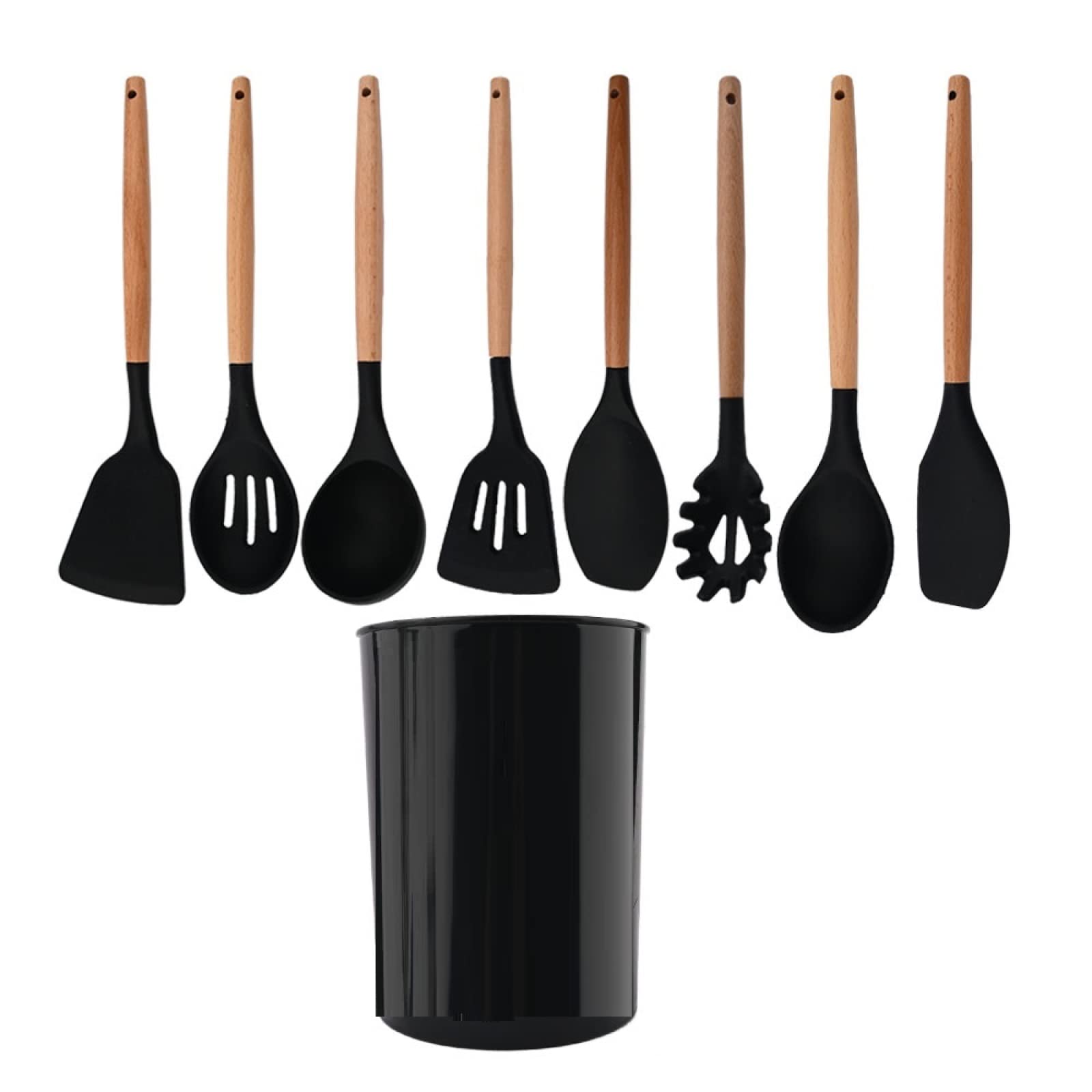GTHTUHFD Cooking Spatulas And Spoons,Spoon Setcooking Utensils Set Silicone Kitchen Utensil Nonstick Cooking Utensils Wooden Handle Cookware Baking Gadget Set,Black 9pcs
