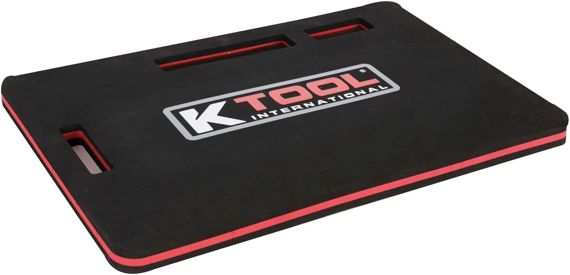 K Tool International 79400 24" X 16" Foam Kneeling Pad for Garages, Repair Shops and DIY, 1.13" Thick, Anti-Slip, Oil Proof and Solvent-Resistant, Built-in Handle, Magnetic Groove, Black/Red