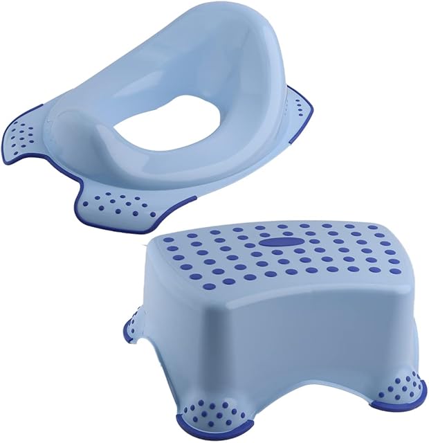 DIVCHI Toilet Training Kids Non Slip Up Step Stool + Toilet Training Seat Combo Unisex White for Safe Toddler Loo Potty Training in The Bathroom and Home (Blue)