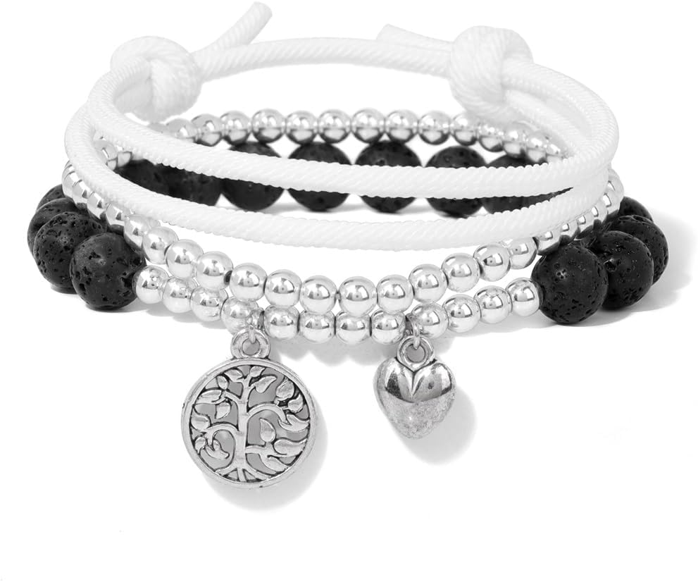 生命の樹ブレスレット 天然グリーンメノウストーン ビーズ ロープ バングル 3個セット